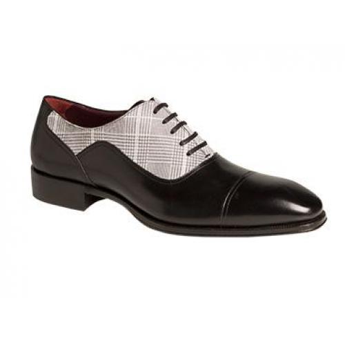 Mezlan "Albrecht" 5811 Black / White Genuine  Printed Suede and Hand-Burnished Calfskin Oxford Shoes